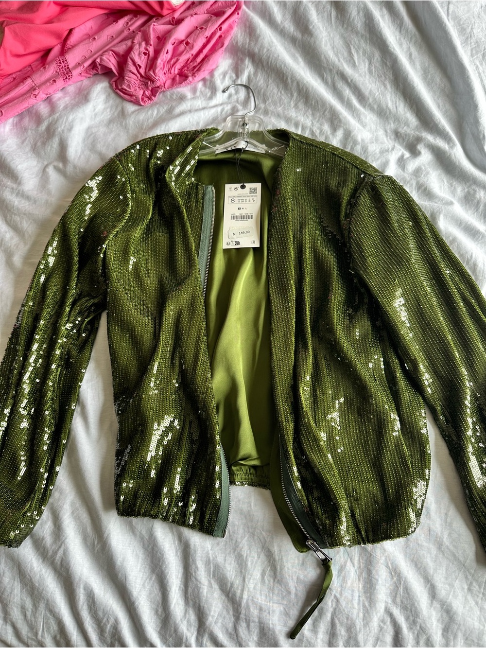 Zara Olive Green Sequin Bomber Jacket - Women